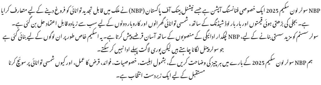 NBP Solar Loan Scheme 2025